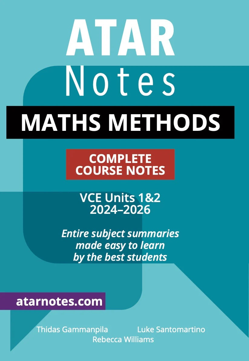 ATAR Notes VCE - Units 1 & 2 Complete Course Notes: Maths Methods (2024-2026)