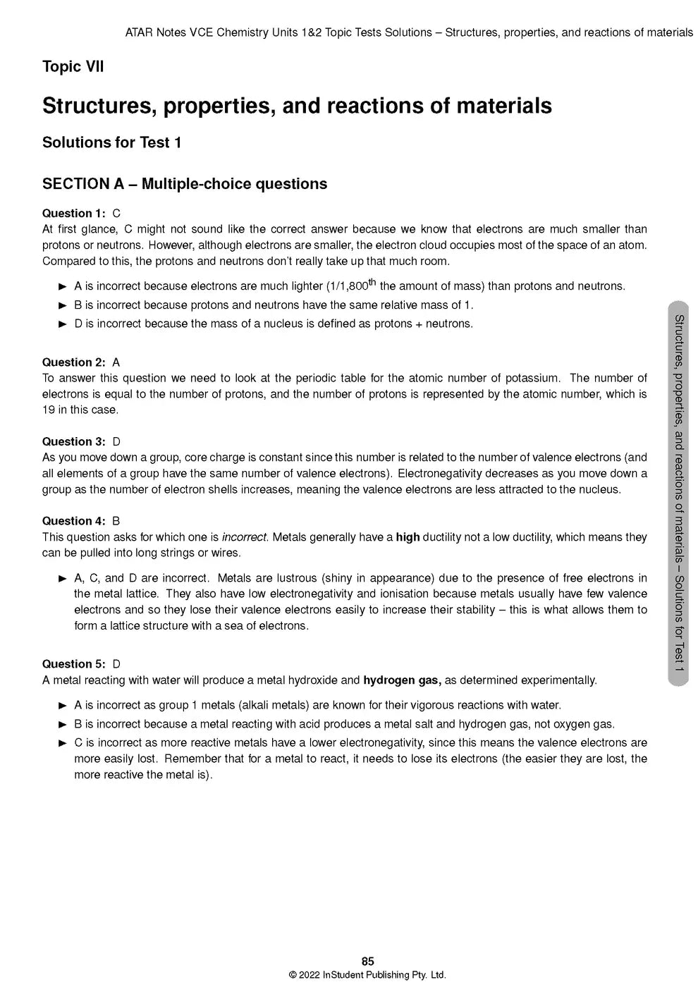 ATAR Notes VCE - Units 1 & 2 Topic Tests: Chemistry (2024-2026)