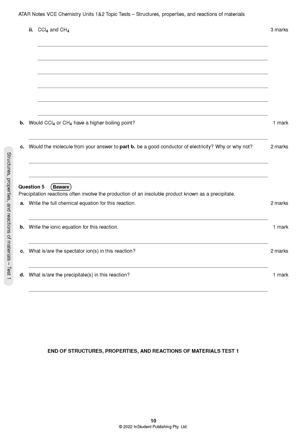 ATAR Notes VCE - Units 1 & 2 Topic Tests: Chemistry (2024-2026)