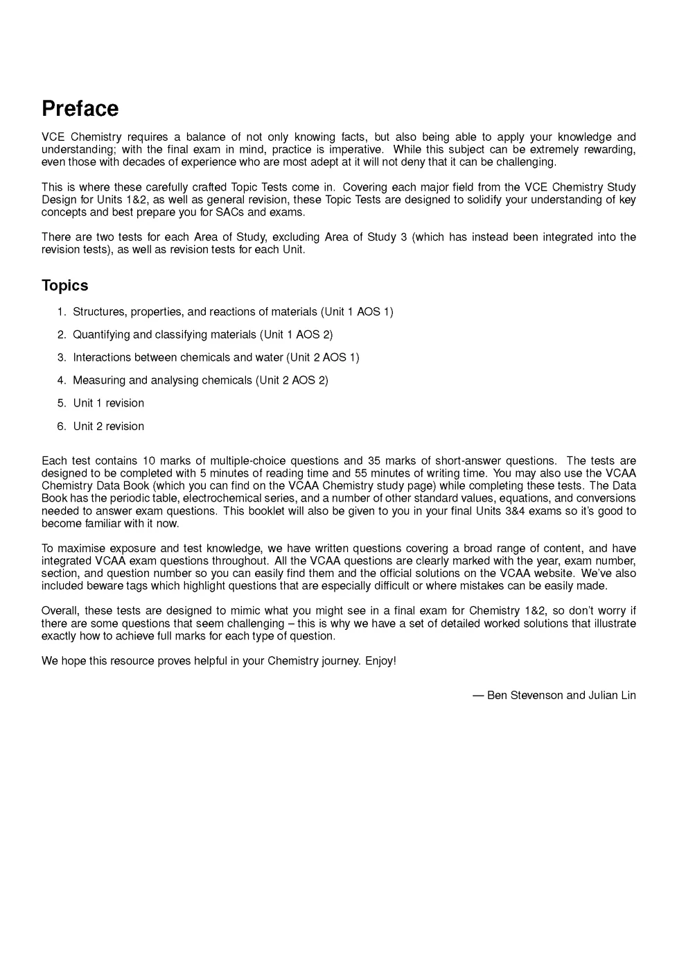 ATAR Notes VCE - Units 1 & 2 Topic Tests: Chemistry (2024-2026)