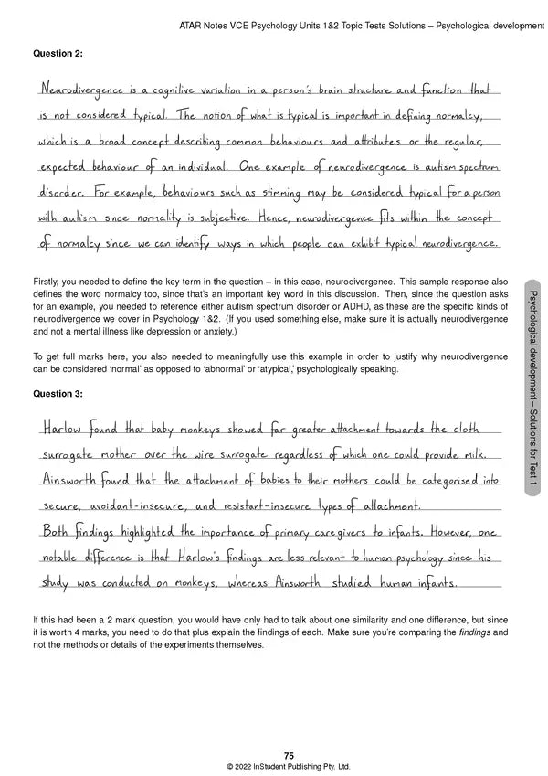 ATAR Notes VCE - Units 1 & 2 Topic Tests: Psychology (2024-2026)