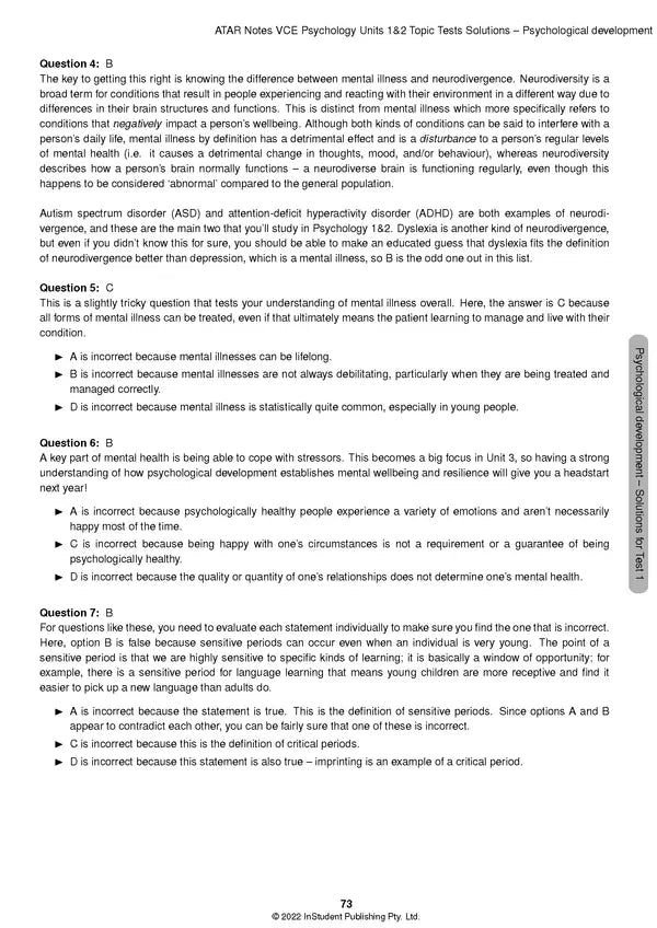 ATAR Notes VCE - Units 1 & 2 Topic Tests: Psychology (2024-2026)