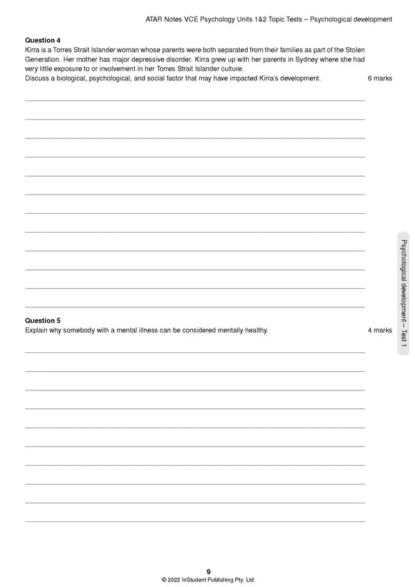 ATAR Notes VCE - Units 1 & 2 Topic Tests: Psychology (2024-2026)