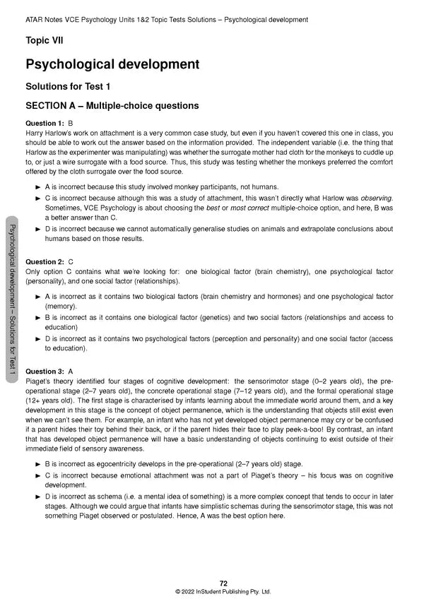 ATAR Notes VCE - Units 1 & 2 Topic Tests: Psychology (2024-2026)