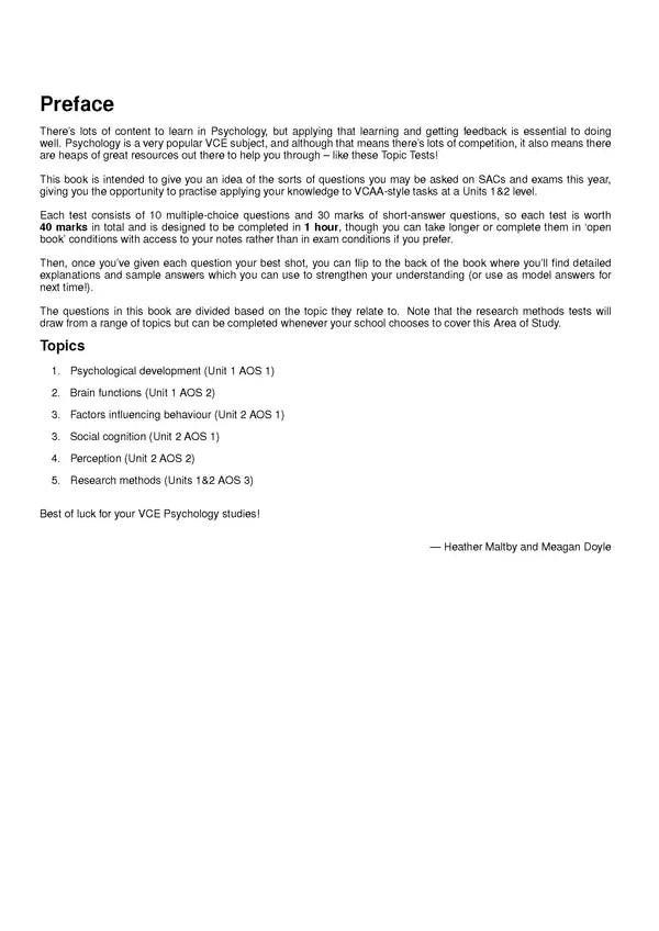 ATAR Notes VCE - Units 1 & 2 Topic Tests: Psychology (2024-2026)