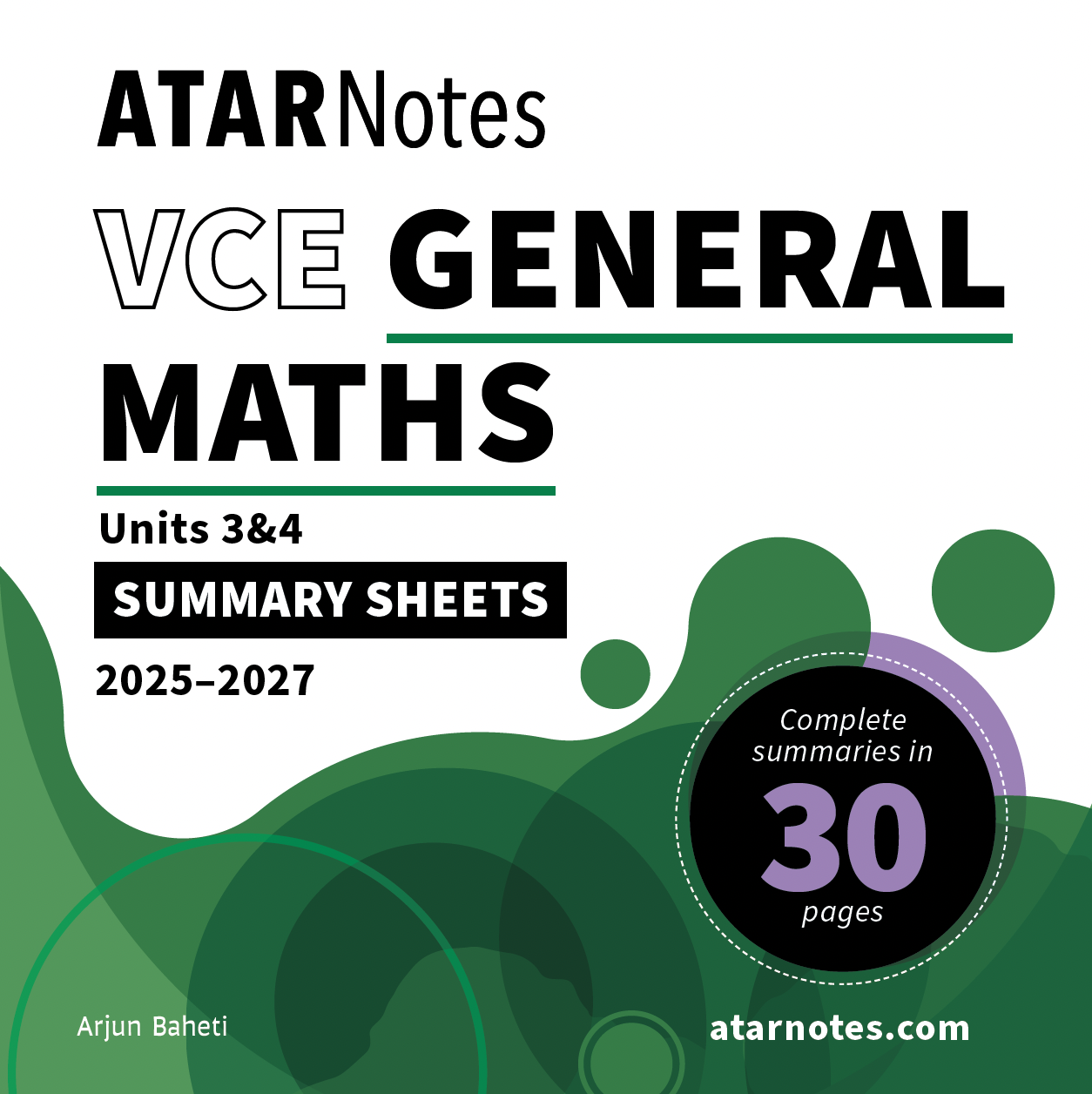 ATAR Notes VCE General Maths 3&4 Summary Sheets (2025-2027)