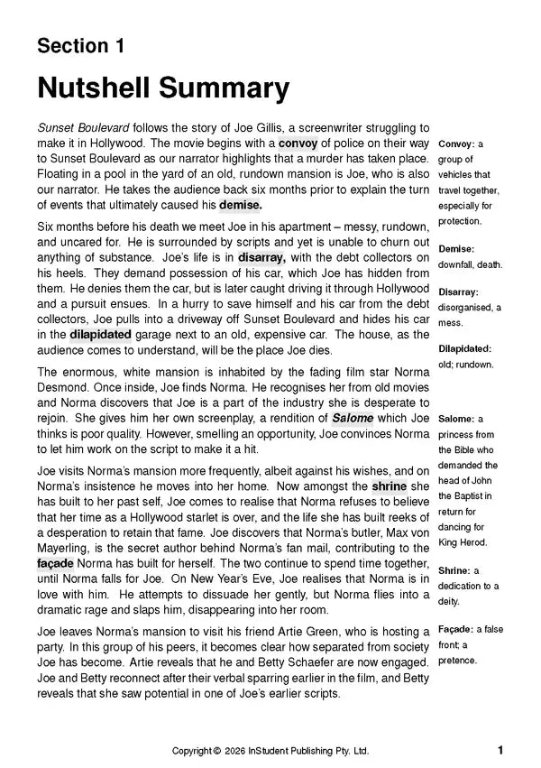 ATAR Notes Text Guide - Sunset Boulevard by Billy Wilder
