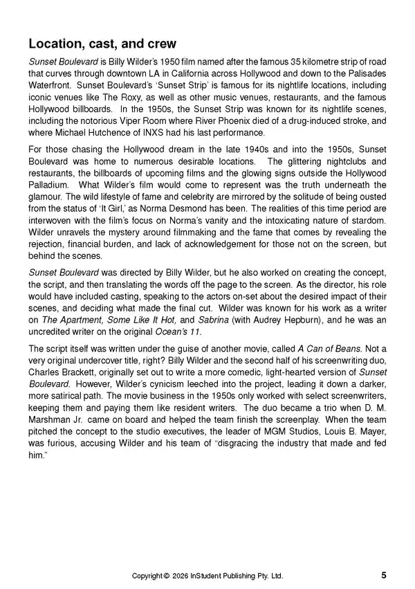 ATAR Notes Text Guide - Sunset Boulevard by Billy Wilder
