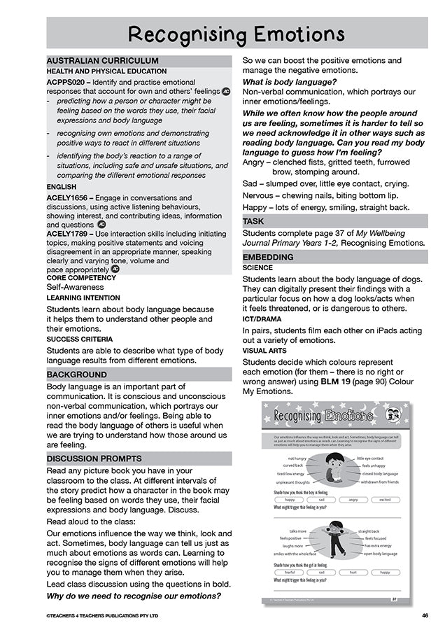 My Wellbeing Teacher's Manual: Years 1-2