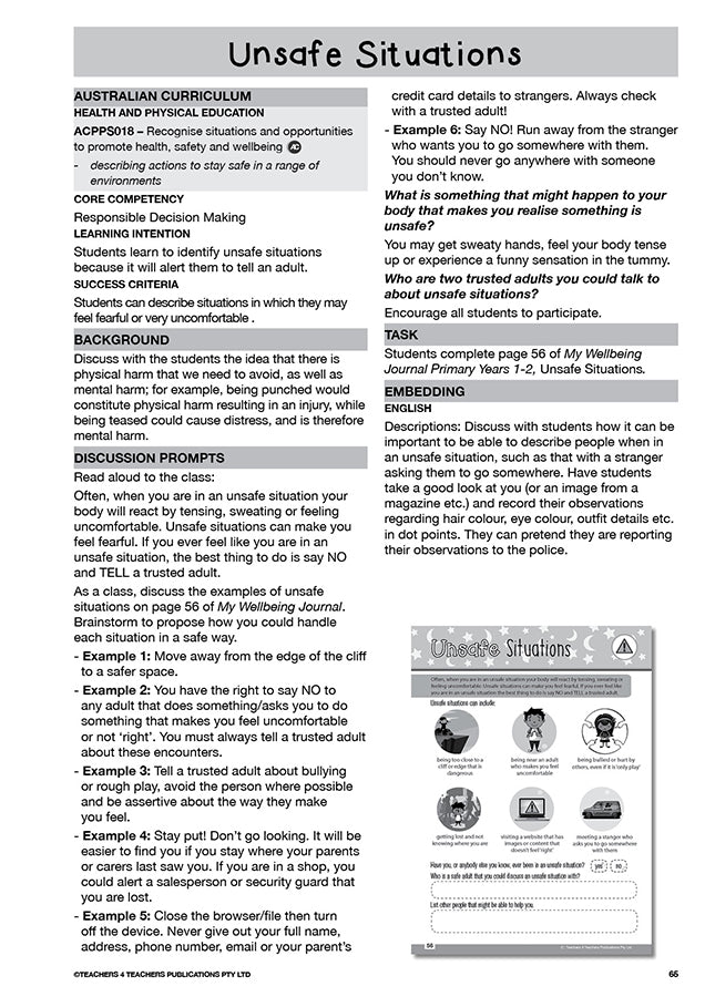 My Wellbeing Teacher's Manual: Years 1-2