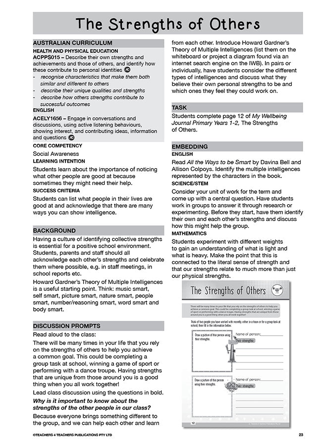My Wellbeing Teacher's Manual: Years 1-2