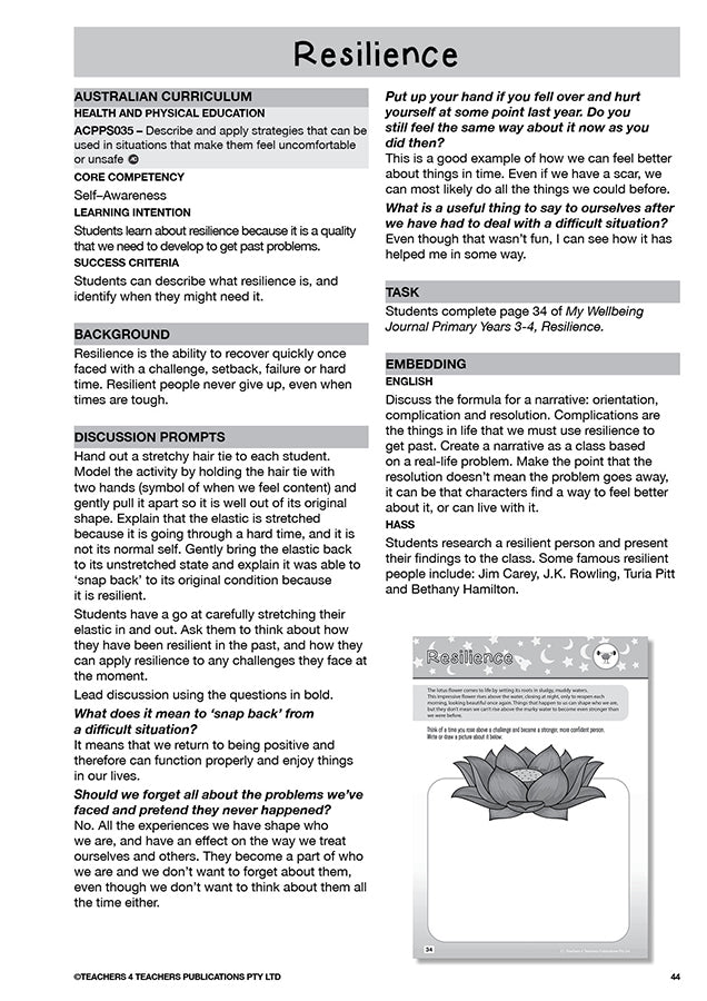 My Wellbeing Teacher's Manual: Years 3-4