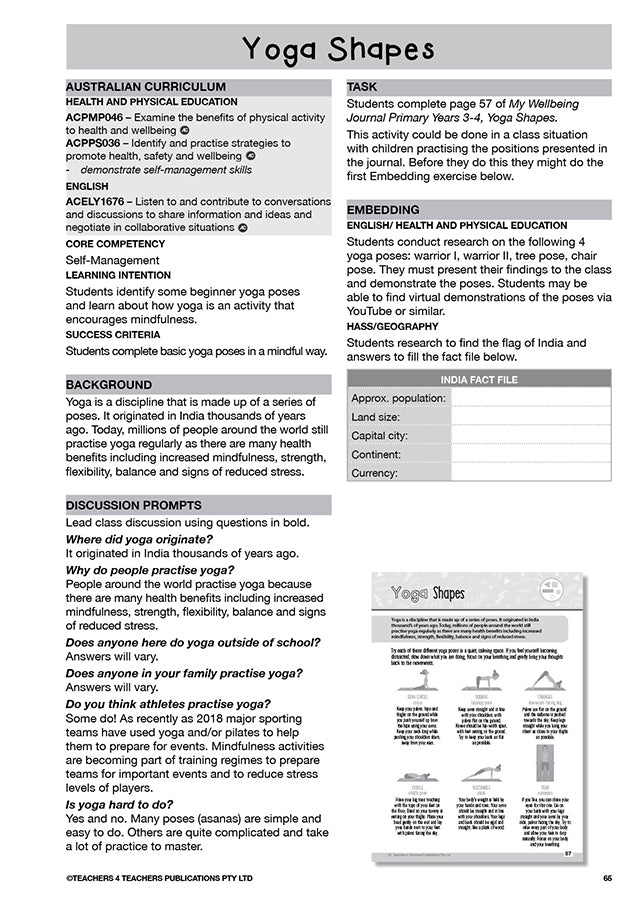 My Wellbeing Teacher's Manual: Years 3-4