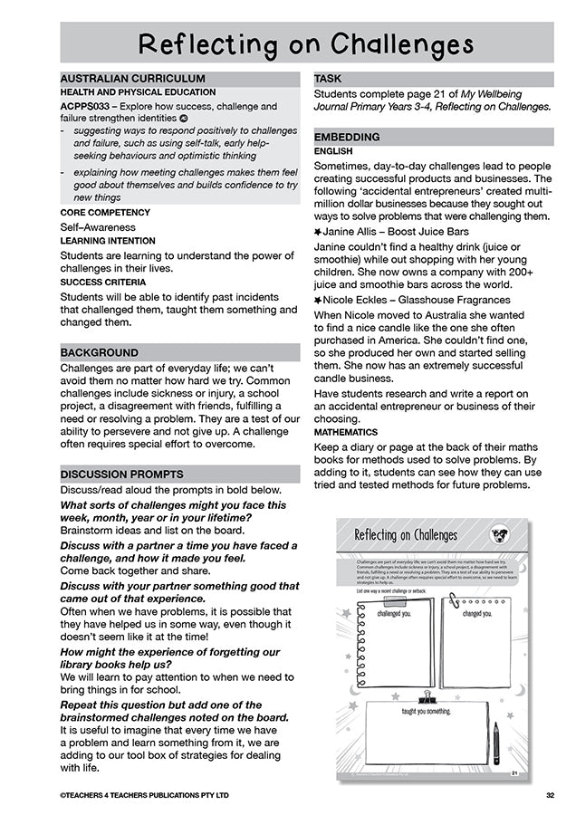 My Wellbeing Teacher's Manual: Years 3-4