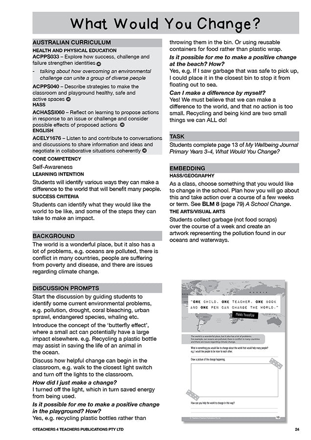 My Wellbeing Teacher's Manual: Years 3-4