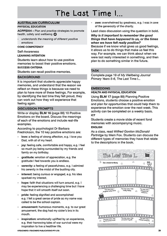 My Wellbeing Teacher's Manual: Years 5-6