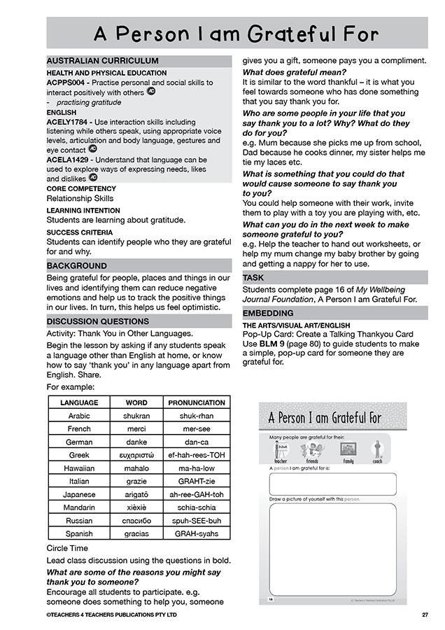 My Wellbeing Teacher's Manual: Foundation