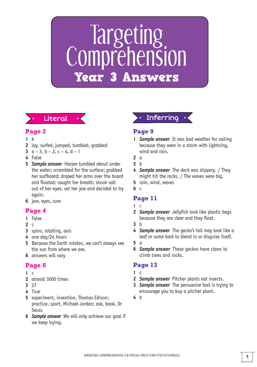 Targeting Comprehension Activity Book - Year 3