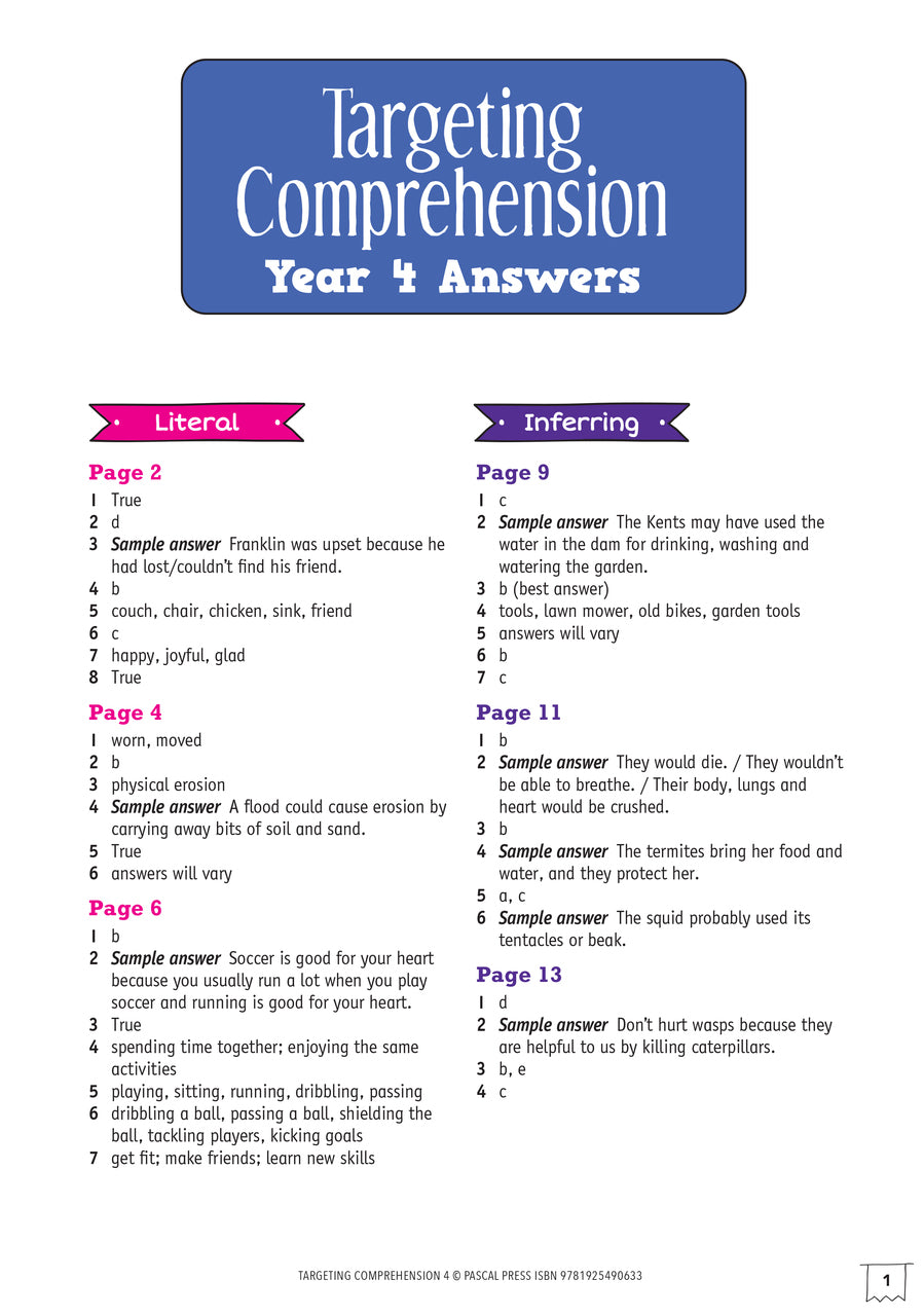 Targeting Comprehension Activity Book - Year 4
