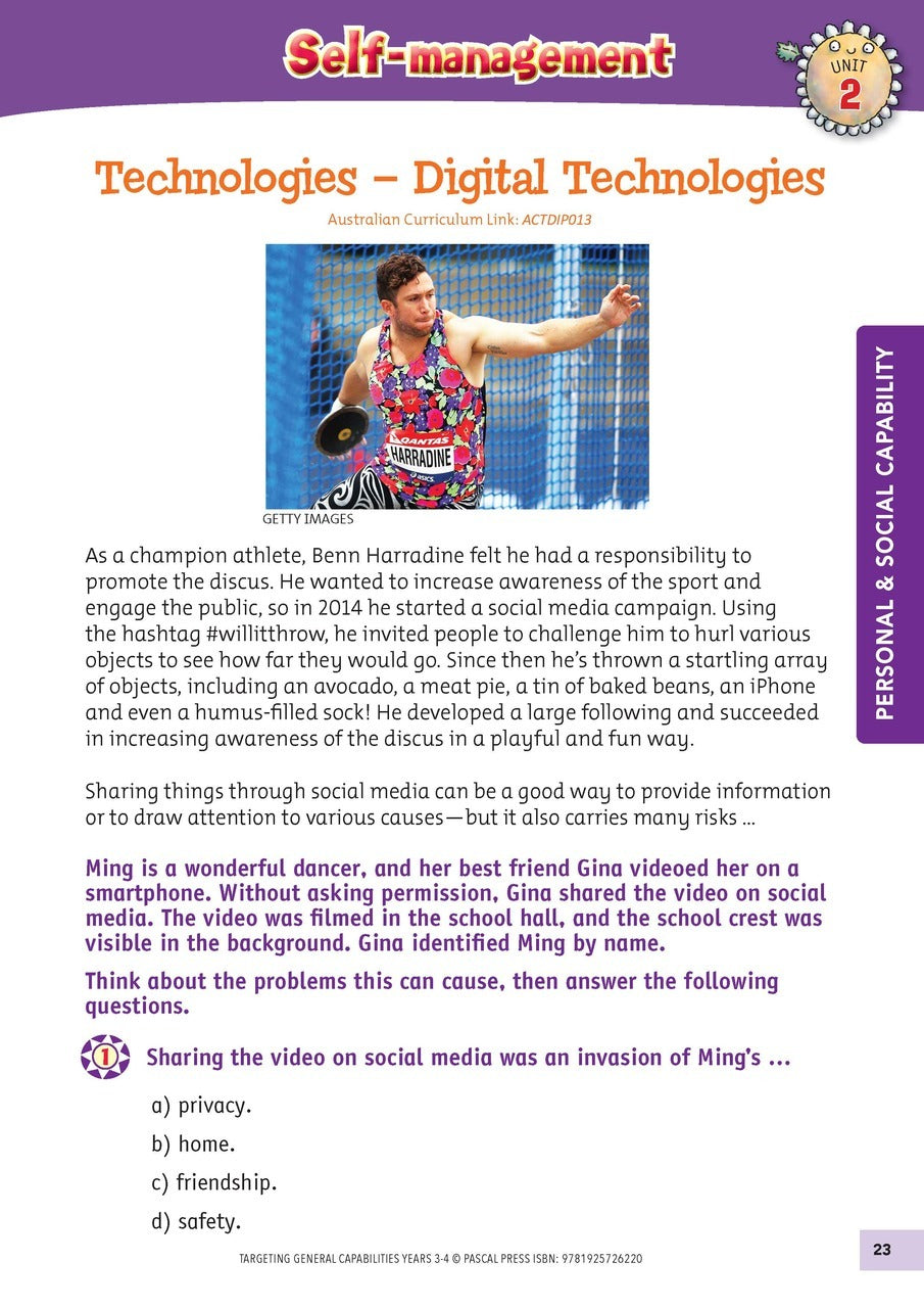 Targeting General Capabilities - Personal and Social Capability / Intercultural Understanding: Years 3 - 4