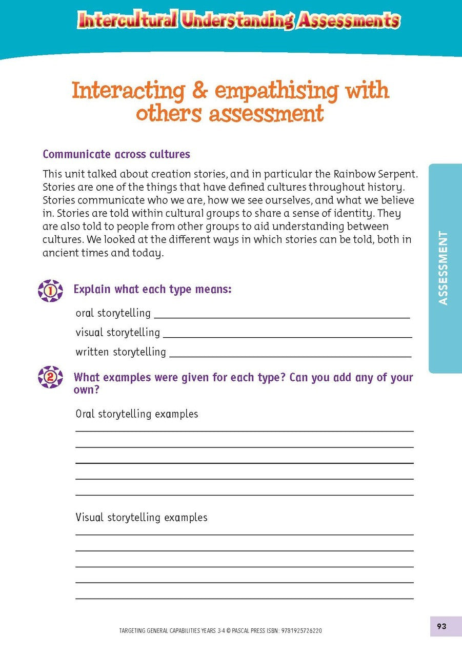 Targeting General Capabilities - Personal and Social Capability / Intercultural Understanding: Years 3 - 4