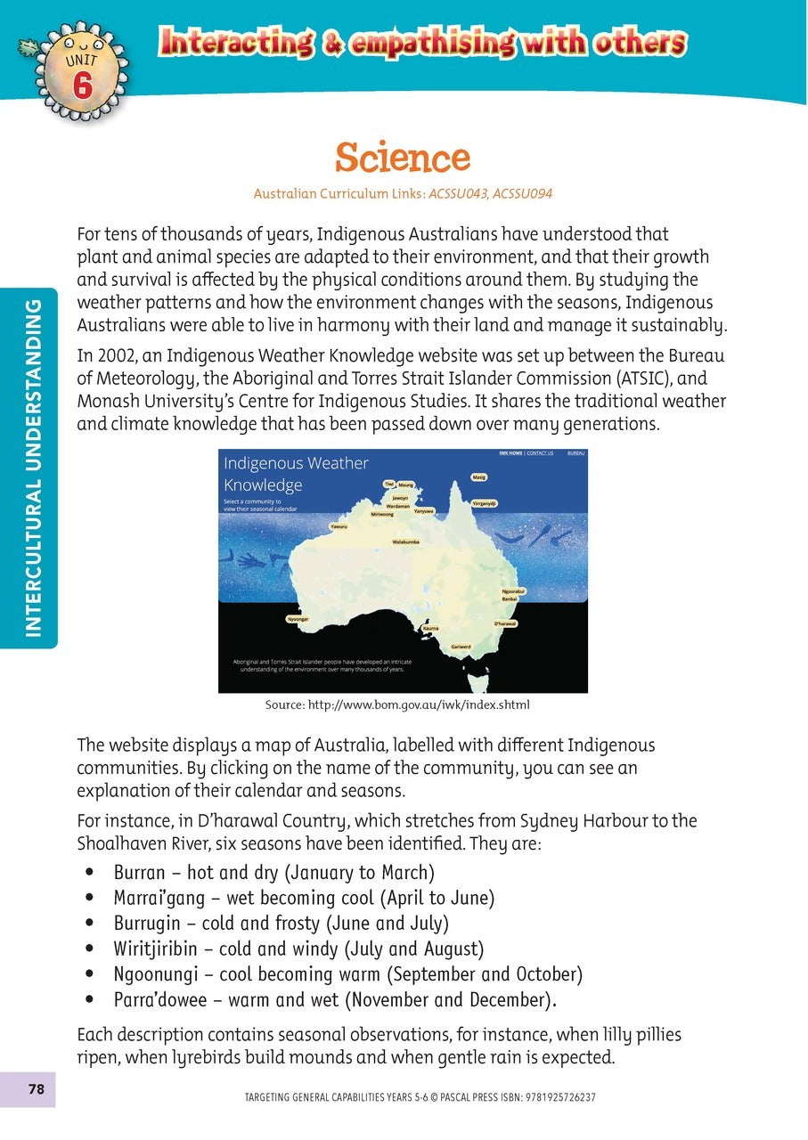 Targeting General Capabilities - Personal and Social Capability / Intercultural Understanding: Years 5 - 6