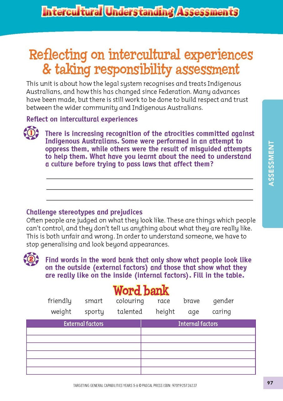 Targeting General Capabilities - Personal and Social Capability / Intercultural Understanding: Years 5 - 6