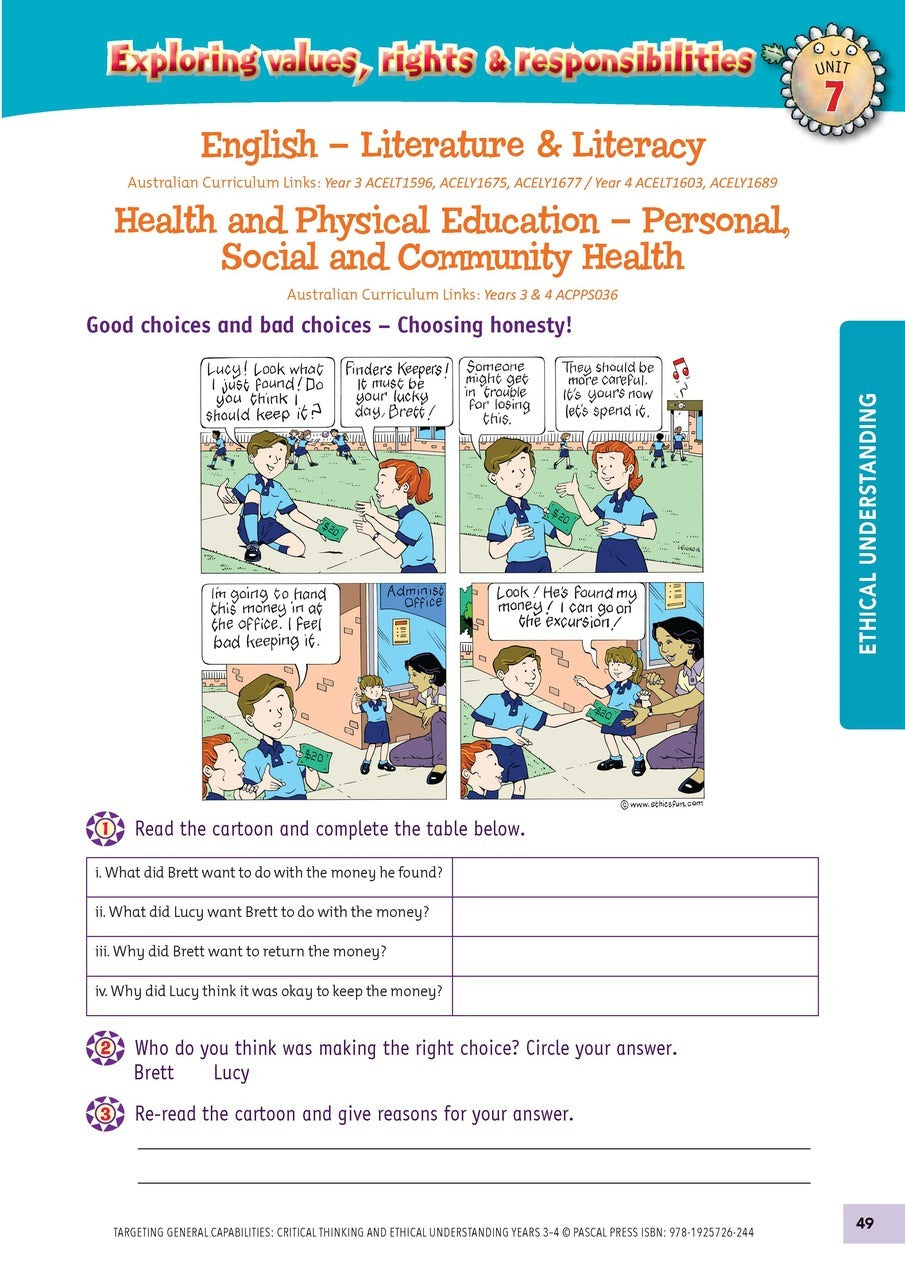 Targeting General Capabilities - Critical & Creative Thinking / Ethical Understanding: Years 3 - 4