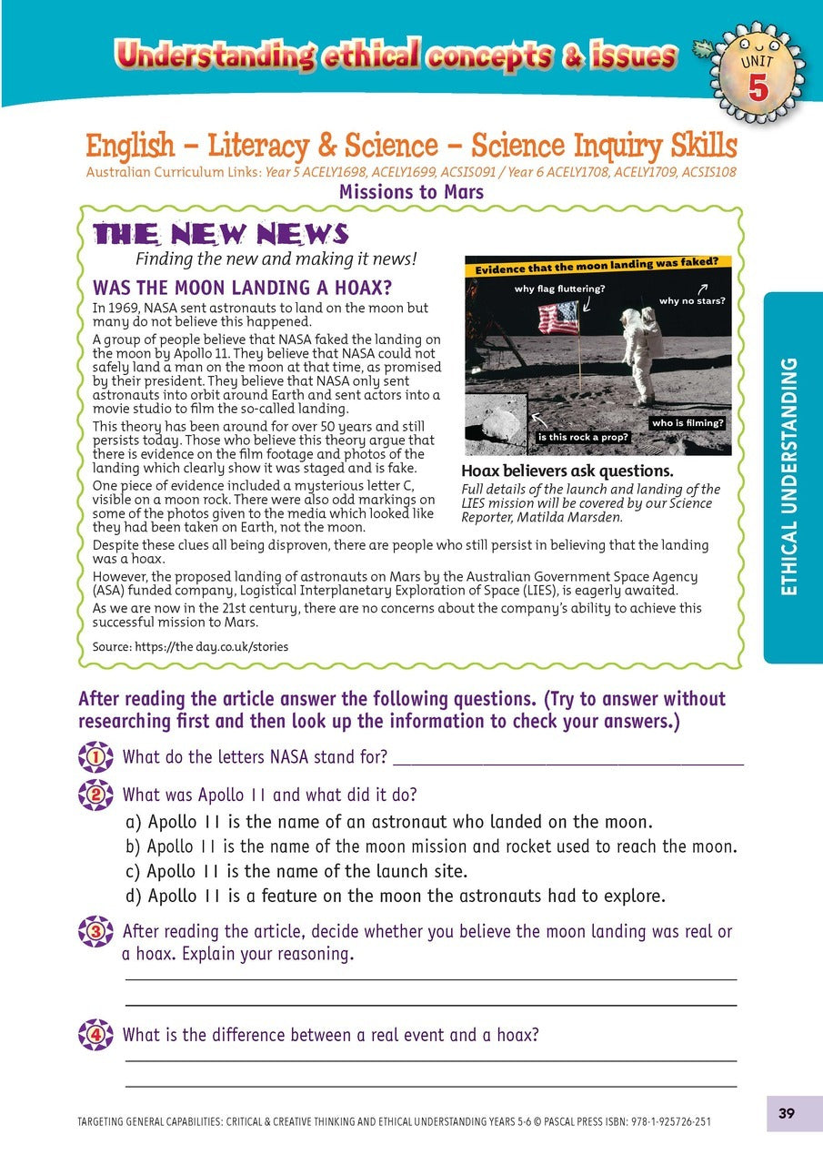 Targeting General Capabilities - Critical & Creative Thinking / Ethical Understanding: Years 5 - 6