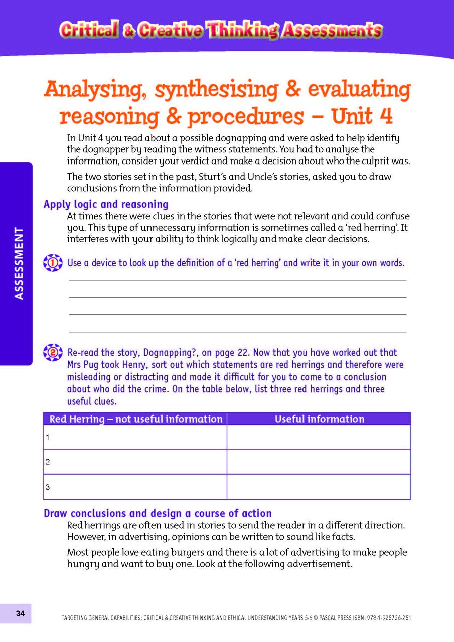 Targeting General Capabilities - Critical & Creative Thinking / Ethical Understanding: Years 5 - 6