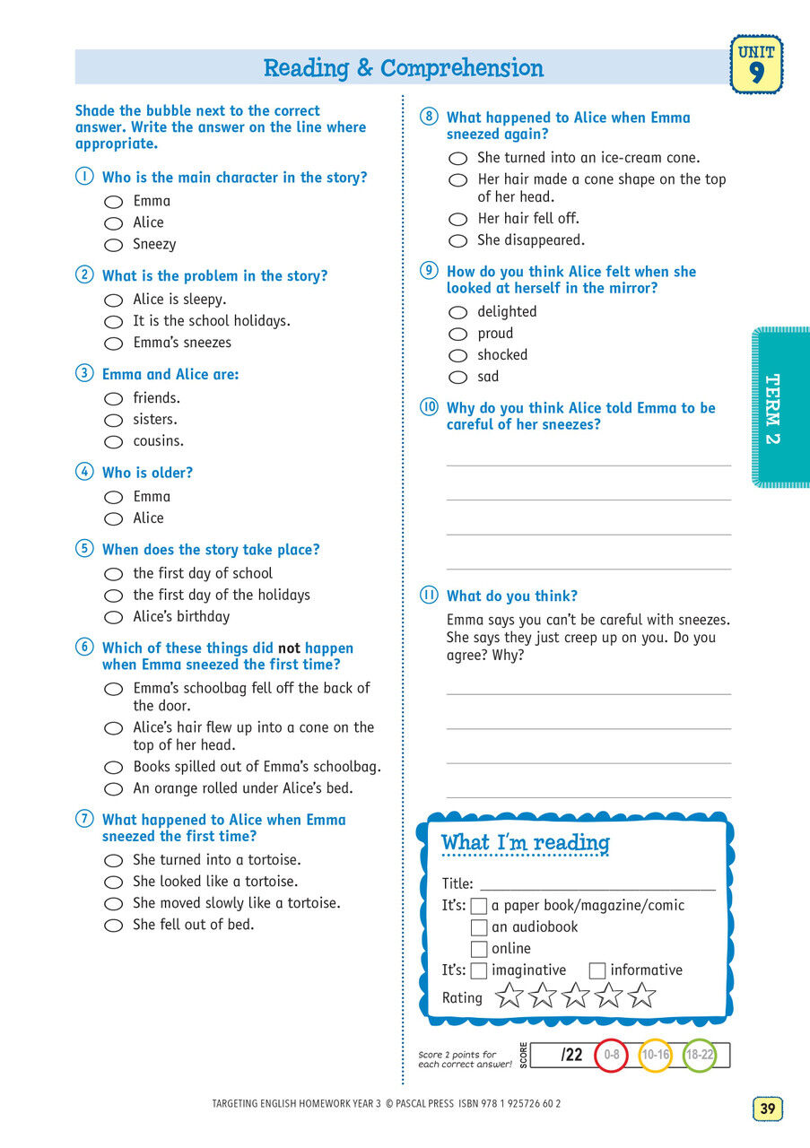 Targeting English Homework Year 3