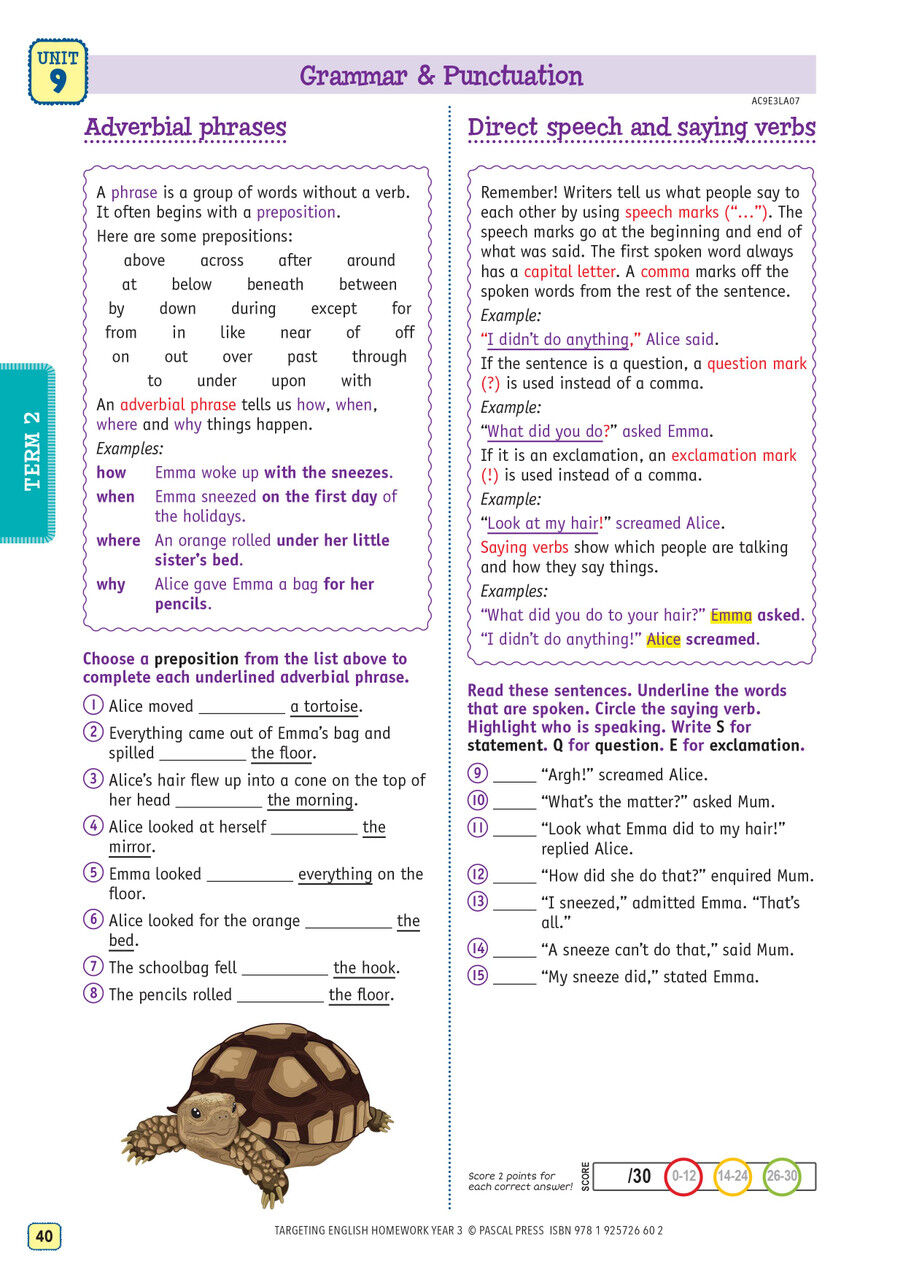 Targeting English Homework Year 3