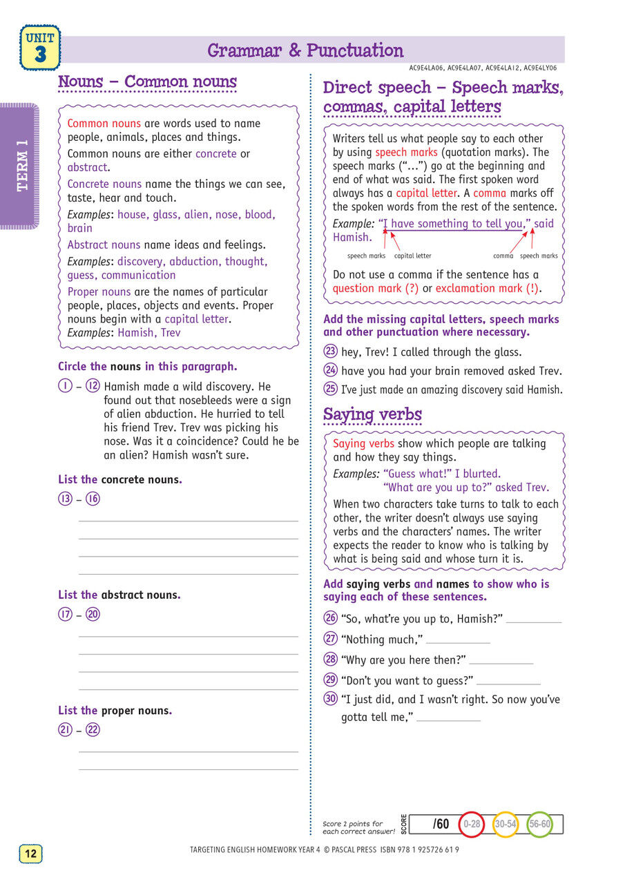 Targeting English Homework Year 4