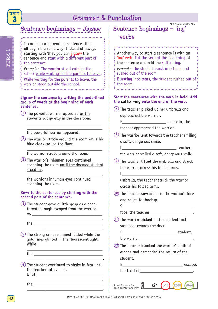 Targeting English Homework Year 5