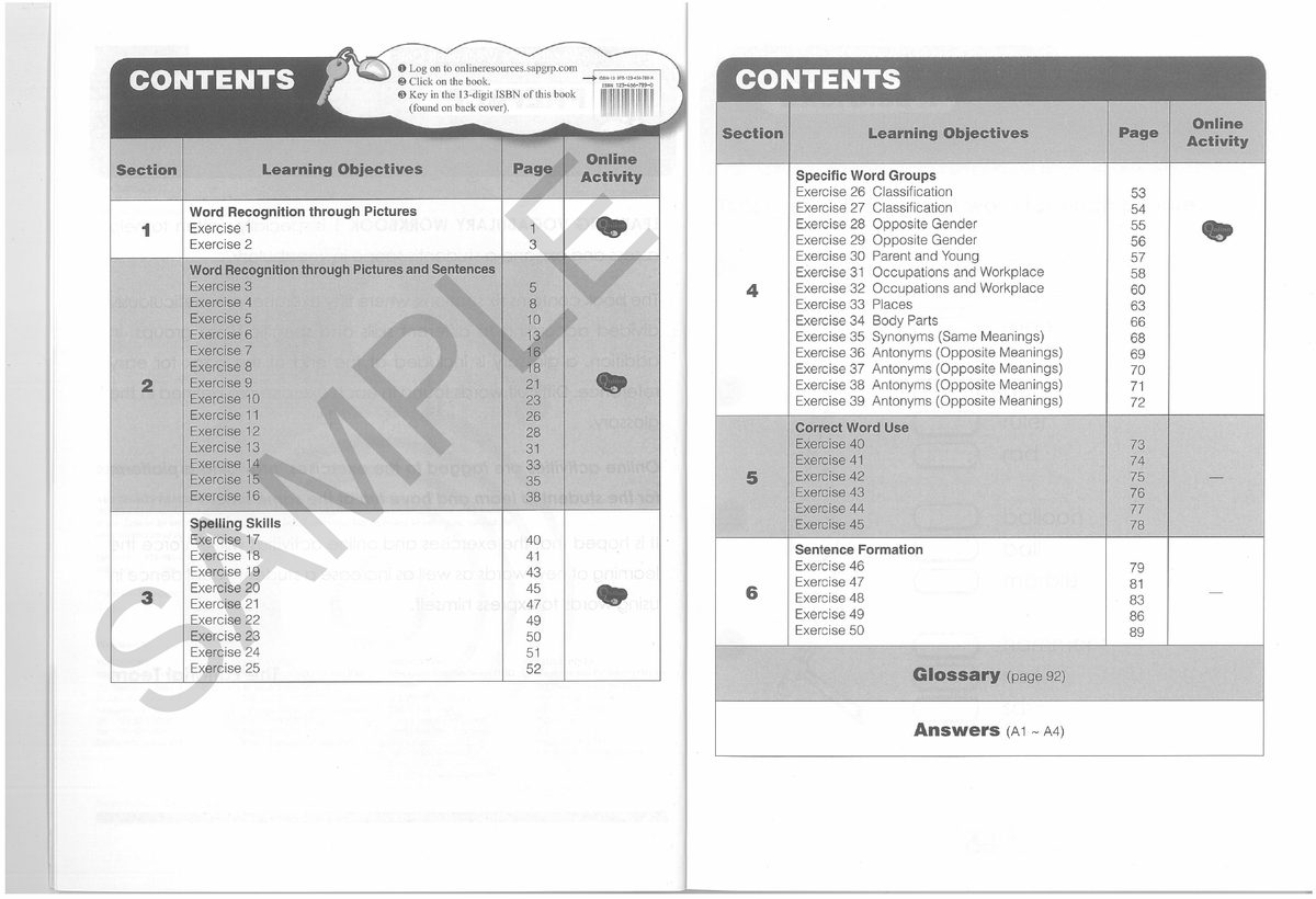 Learning Vocabulary Workbook 1 sample page