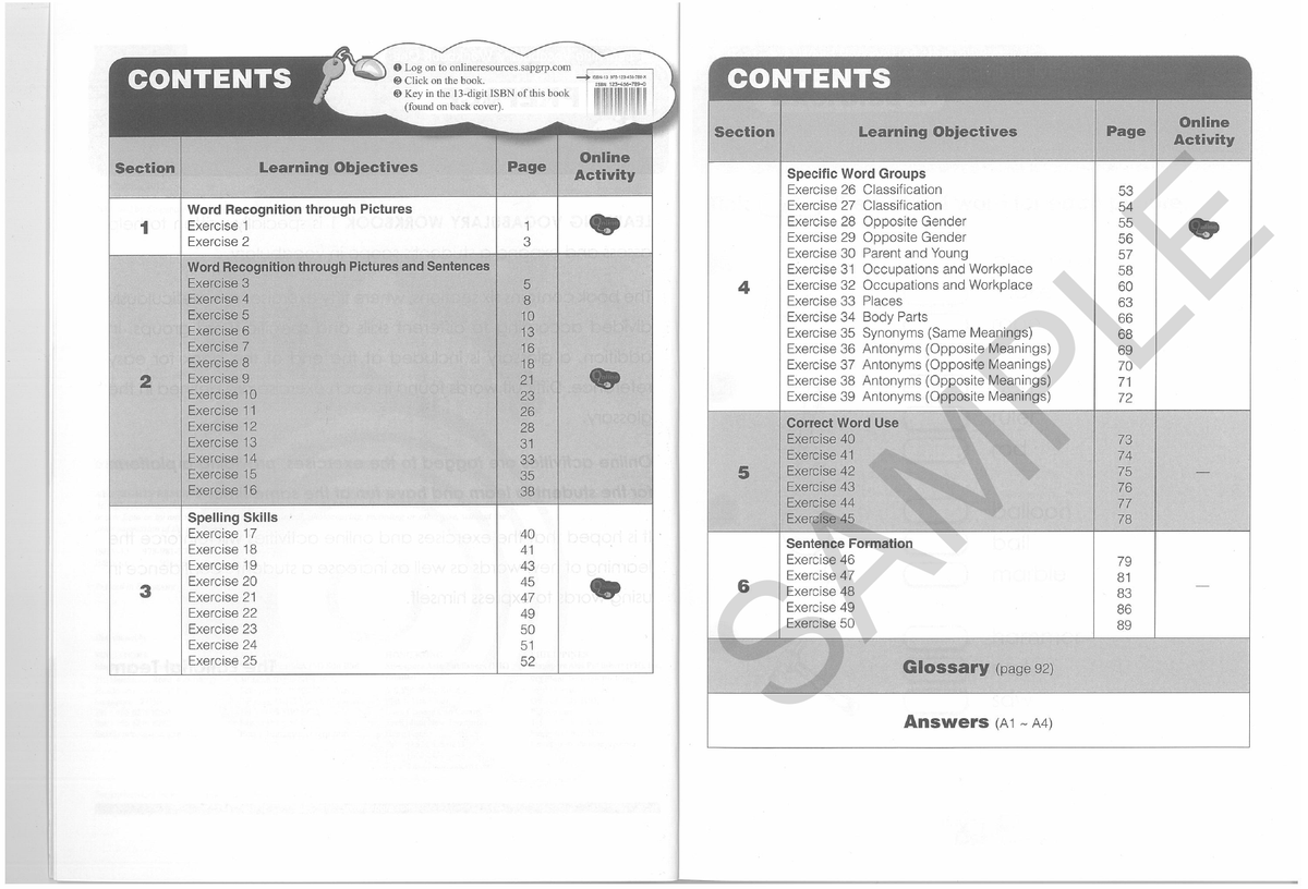 Learning Vocabulary Workbook 1 sample page