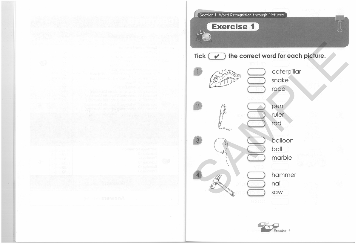 Learning Vocabulary Workbook 1 sample page