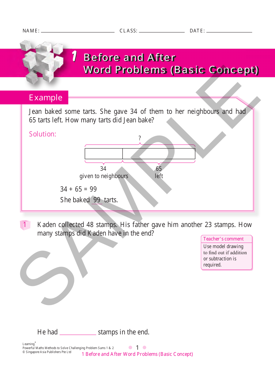 Learning+ Powerful Maths Methods to Solve Challenging Problems Sums Primary 1&2 sample page