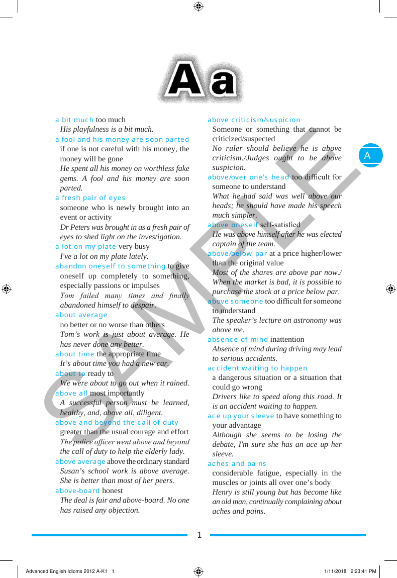 Advanced Dictionary of English Idioms sample page