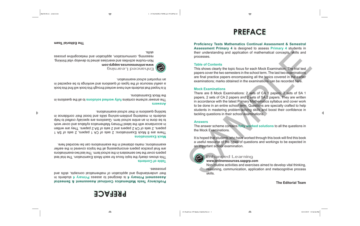 Proficiency Tests Continual Assessment & Semestral Assessment Mathematics 4 sample page