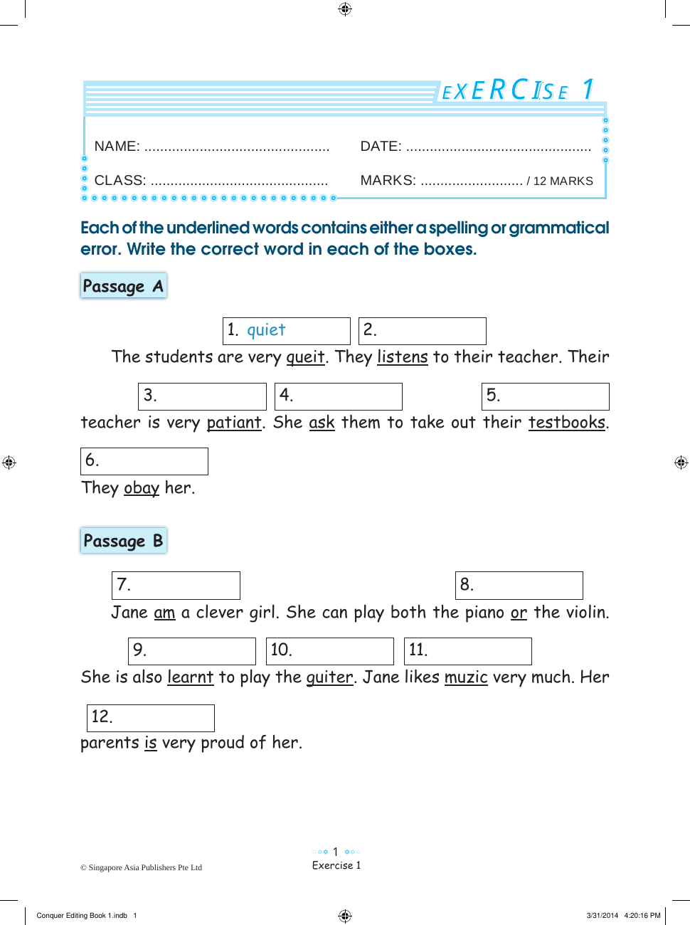 Conquer Editing Workbook 1 sample page