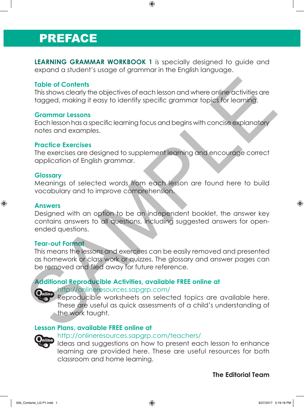 Learning Grammar Workbook 1 (2015 edition) sample page