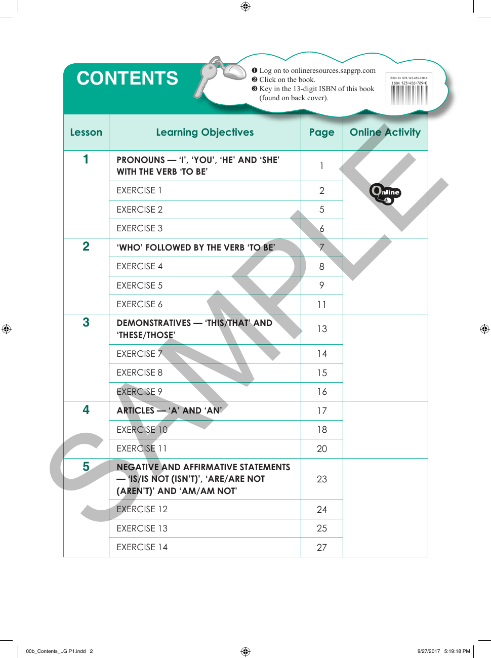 Learning Grammar Workbook 1 (2015 edition) sample page
