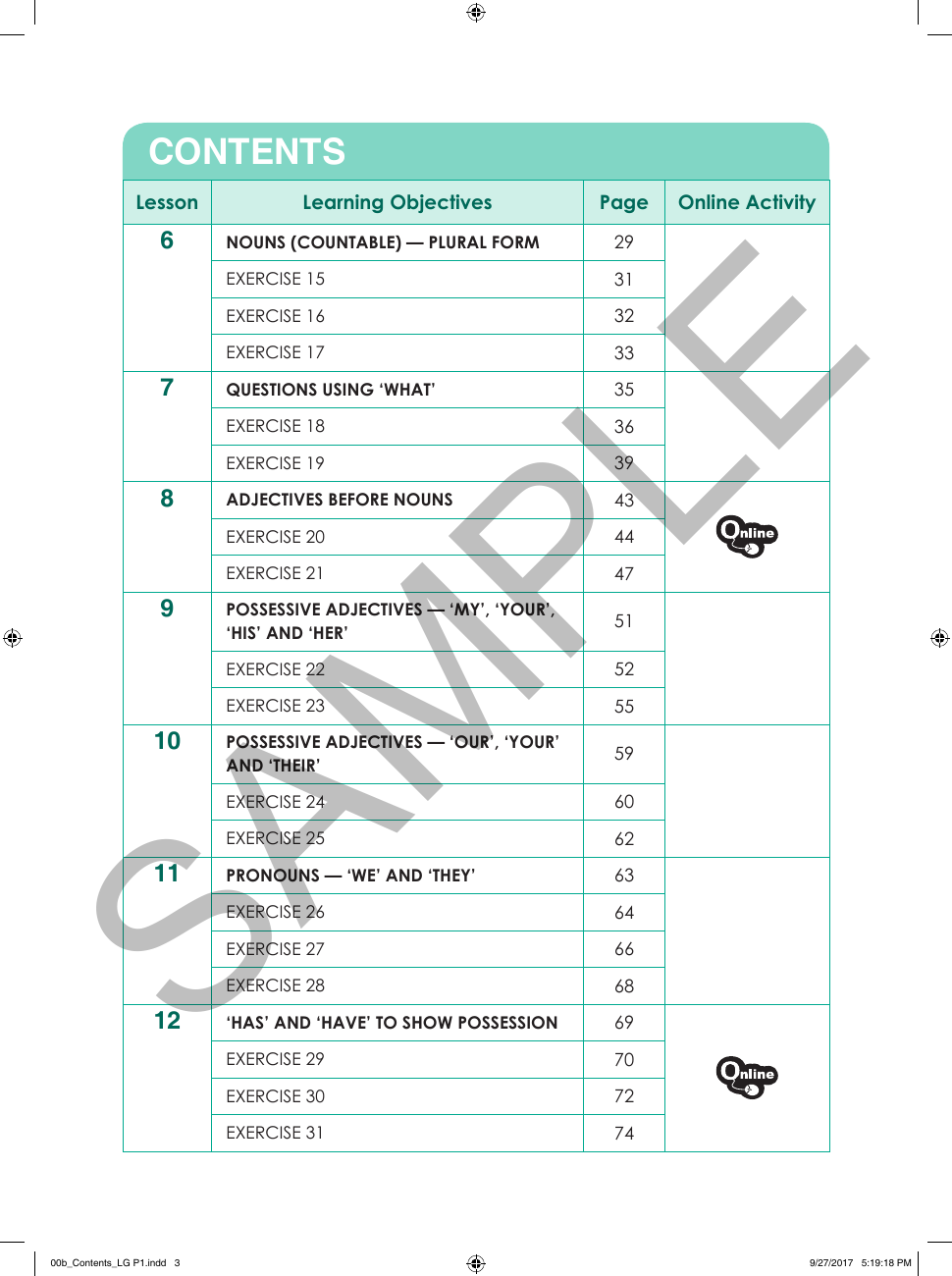 Learning Grammar Workbook 1 (2015 edition) sample page