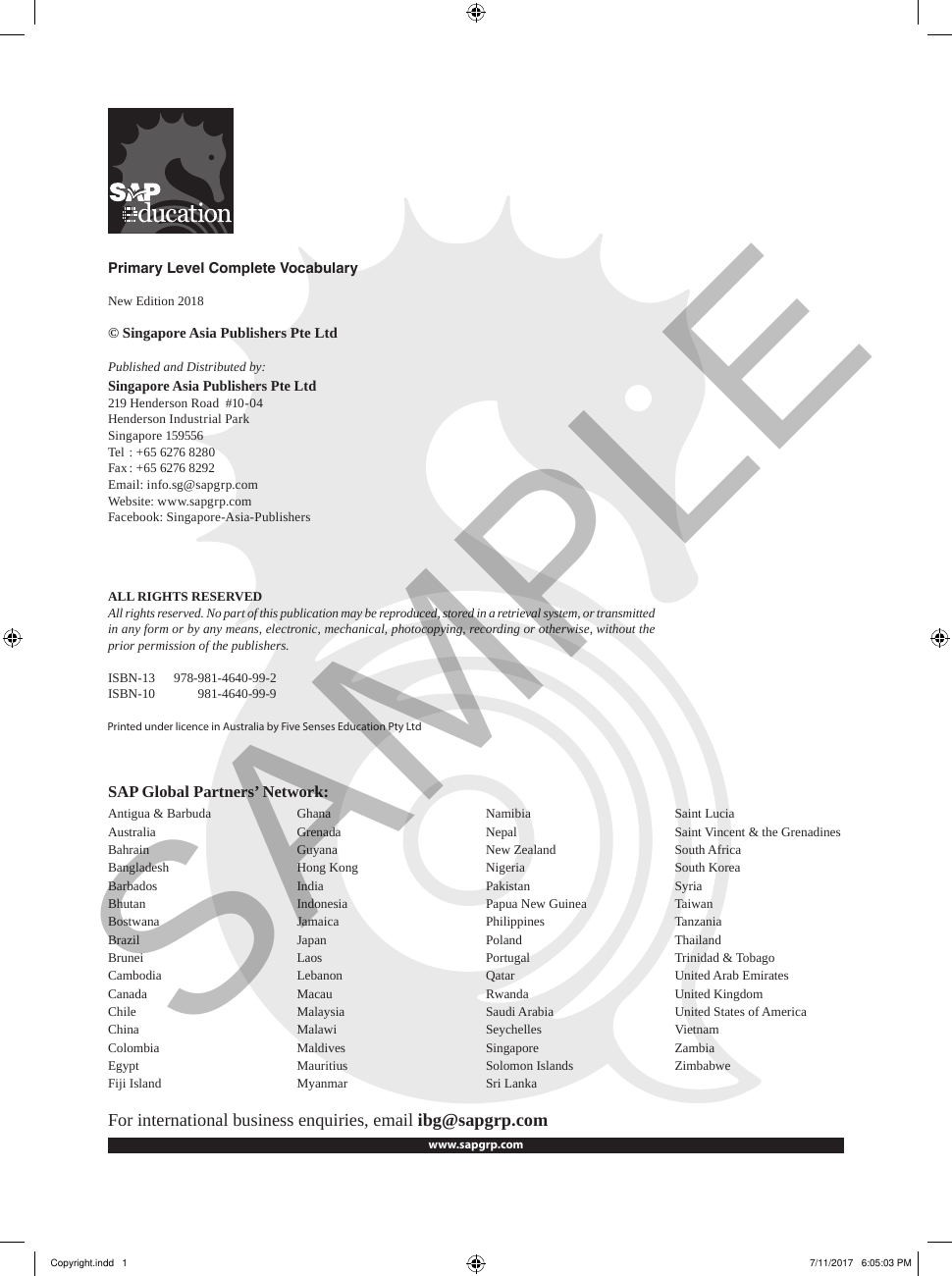 Primary Level Complete Vocabulary sample page
