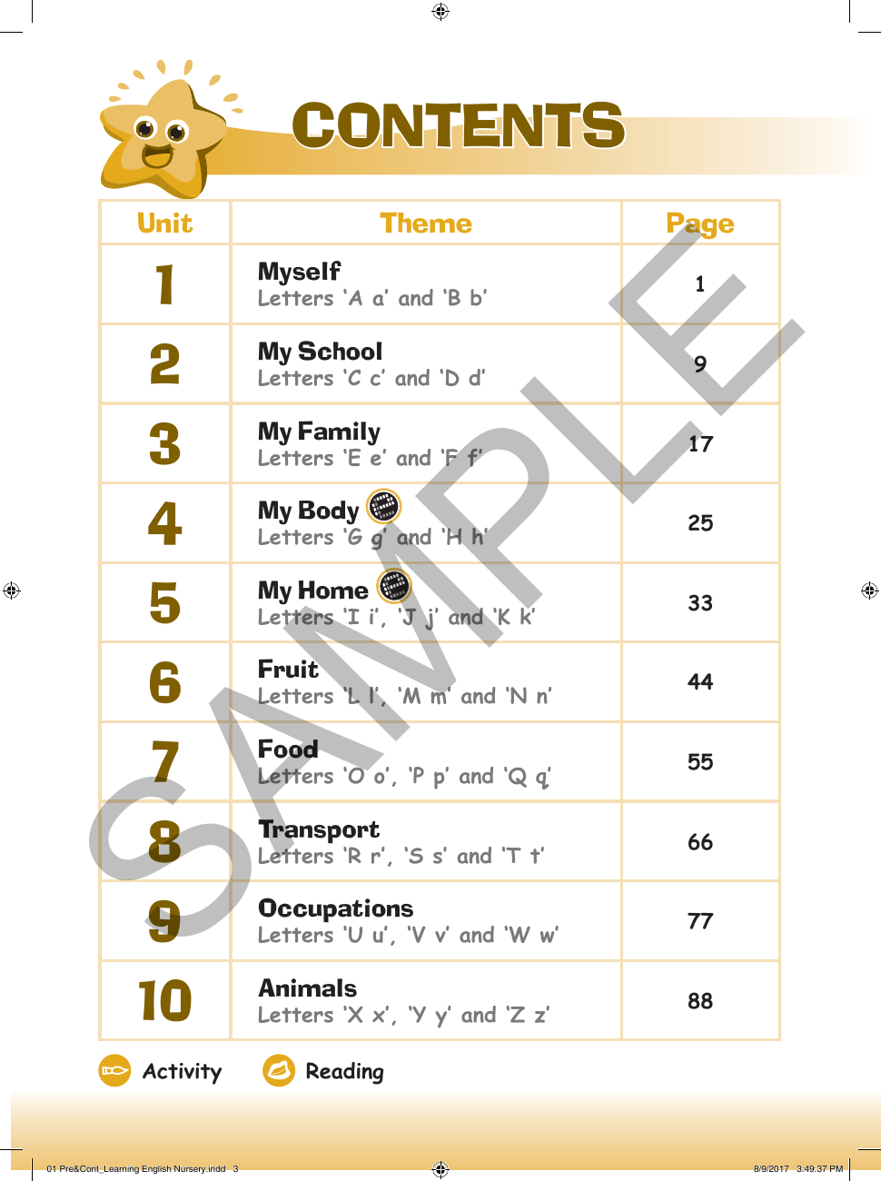 Learning English Nursery sample page