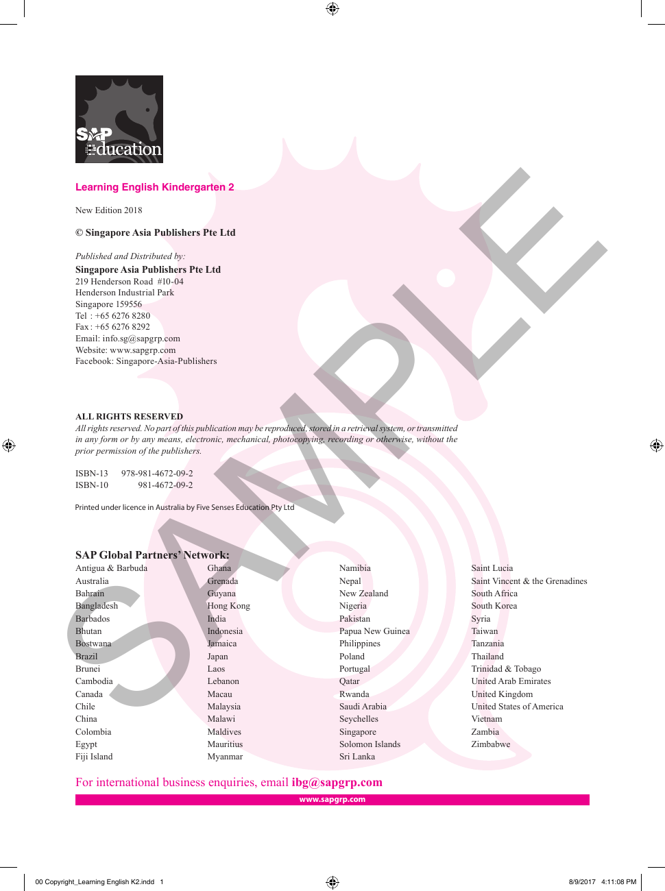 Learning English K2 sample page