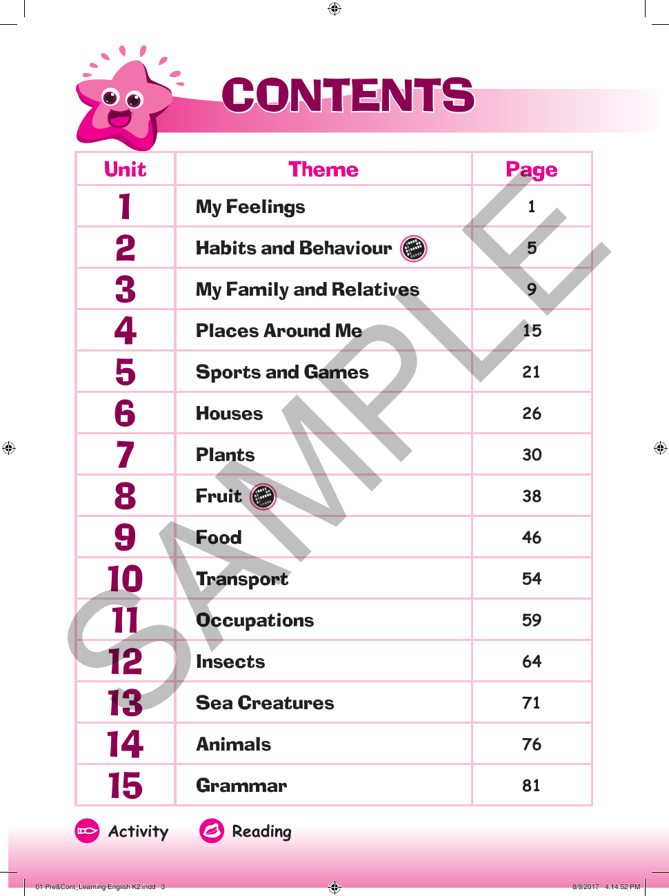 Learning English K2 sample page