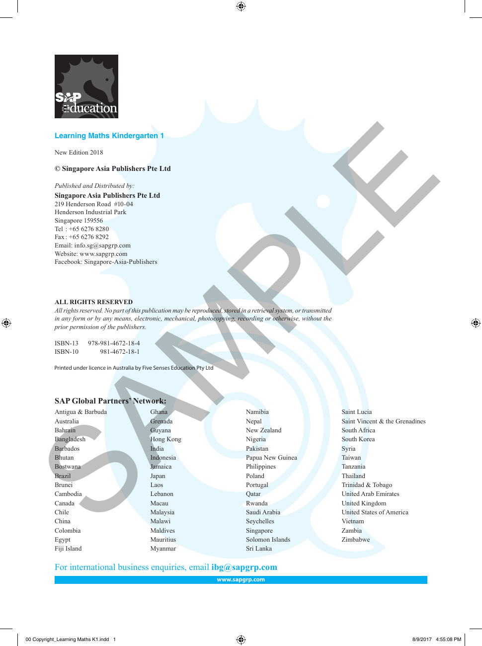 Learning Maths K1 sample page