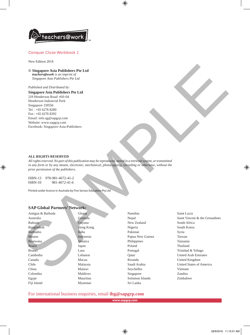 Conquer Cloze Workbook 1 sample page